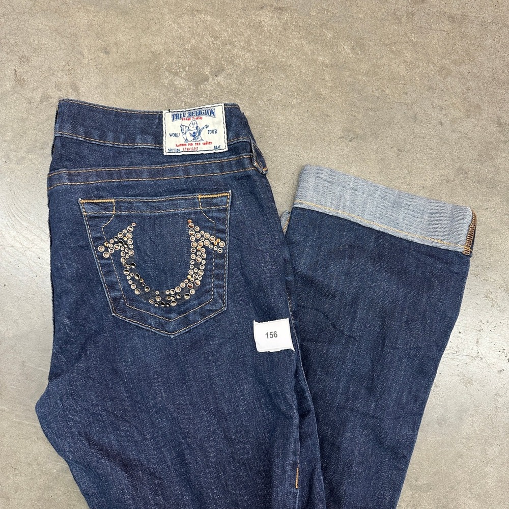 True Religion Studded Horseshoe Straight Leg Dark Wash Jeans Women's 32x30 - Picture 9 of 9